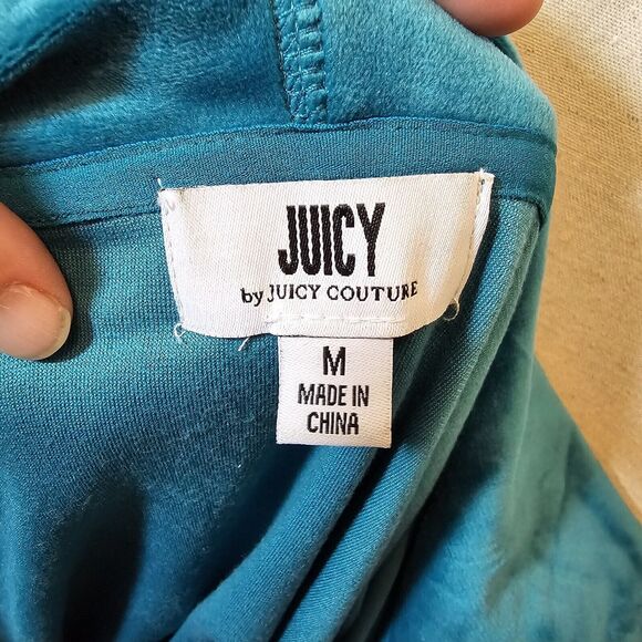 Juicy Couture Turquoise Teal VELOUR LOUNGEWEAR Hooded JUMPSUIT Medium - Picture 4 of 7